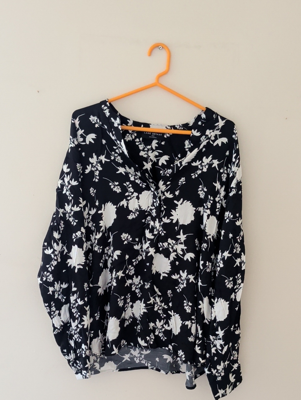 Lane Bryant Black and White Floral V-Neck Blouse